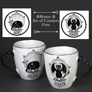 Alchemy Gothic ✦ Saint & Sinner Mug Set ✦ Bone China w/ Coasters Gothic Ritual